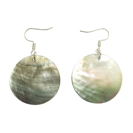 Natural White Sea Shell Silver Drop Dangle Earrings