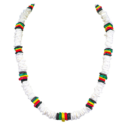 BlueRica Puka & Rasta Coconut Chip Shell Beads Necklace (18")