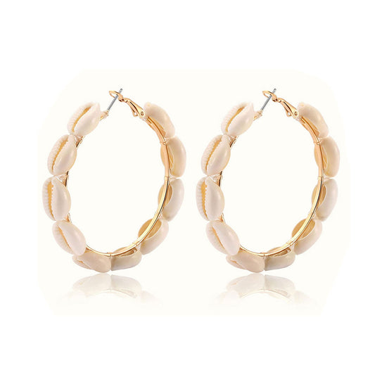 Hoop Earrings For Women Natural Cowrie Shell Beads Hoop Earrings