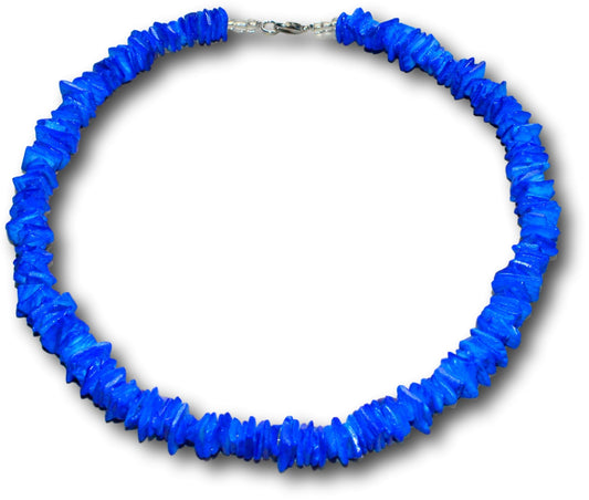 Native Treasure Colored Clam Chips Puka Shell Necklace with Lobster Clasp (Dark Blue)
