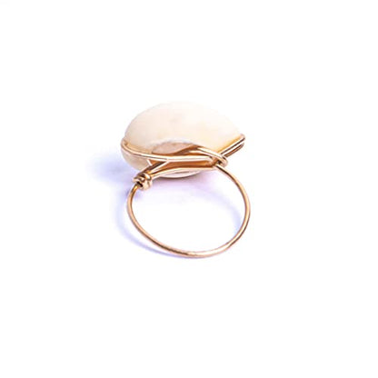 Genuine Ocean Seashell Gold Cowrie Handmade Fitted Knuckle Band Ring