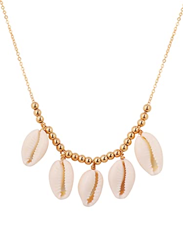 Boho Hippie Summer Gold Plated Bead Cowrie Shell Chain Necklace