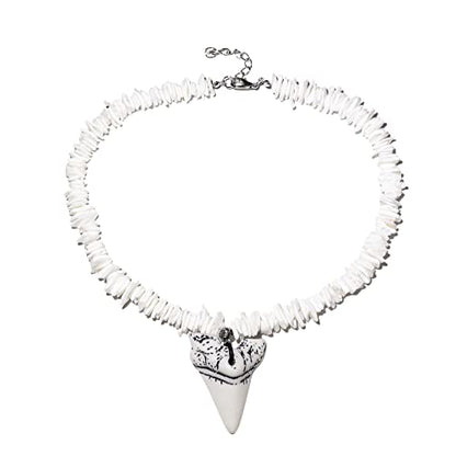 White Puka Shell Shark Tooth Adjustable Chain Necklace