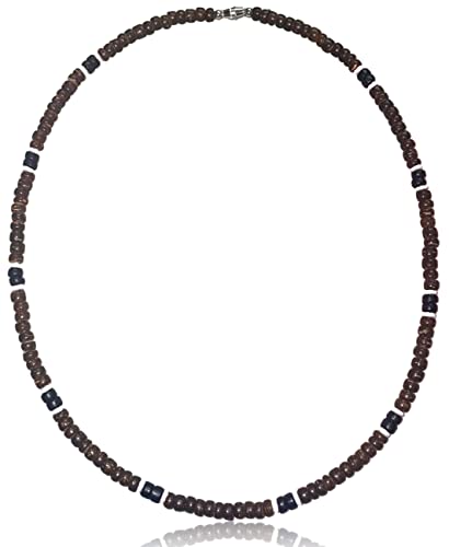 20 inch Dark Brown Black Coco, 2 White Puka Shell Necklace
