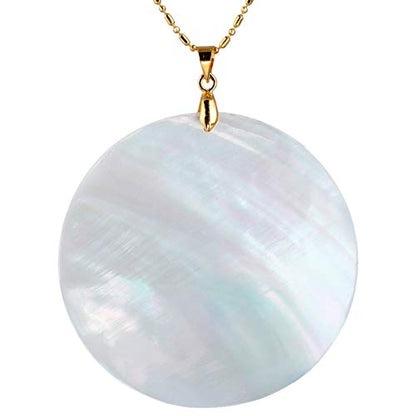 White Sea Shell Round Pendant with 19.5" Chain Necklace