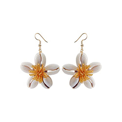 Cowrie Shell Star Beaded Dangle Earrings