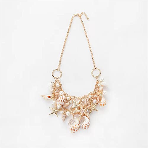 Fashion Sea Shell Starfish Faux Pearl Collar Bib Statement Chunky Necklace