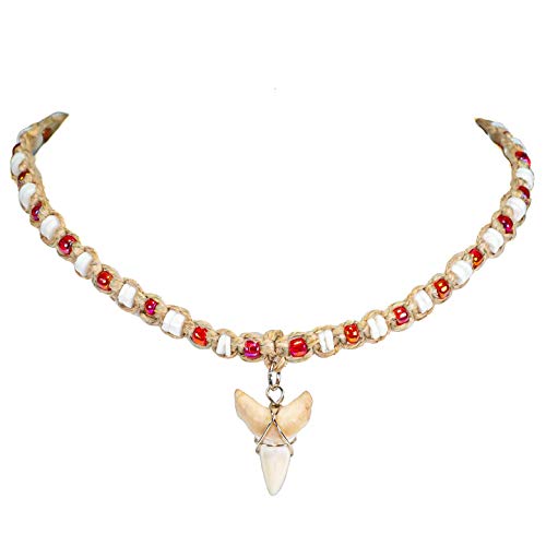 Choker Necklace with Red Beads and Puka Shells