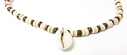 Cowrie Puka Sea Shell Necklace with Natural Bone Beads