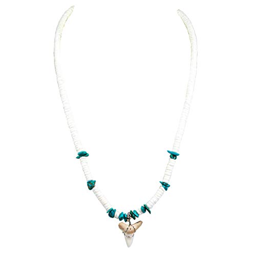 Shark Tooth Turquoise Stone Chips Puka Shell Beads Necklace