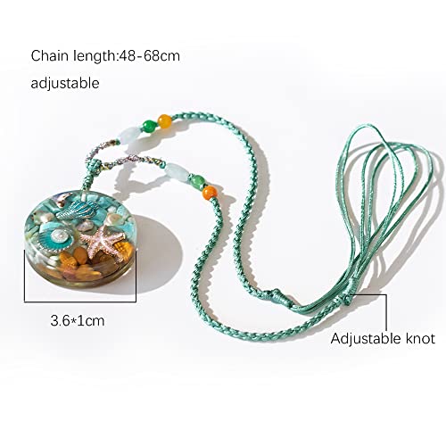 Ocean-Inspired Necklace With Conch, Starfish, Turquoise And Tiger Eyes - Adjustable Rope Perfect Necklac