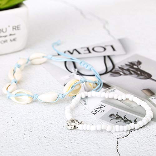 Boho Turtle Layered Shell Anklet Set Silver Accessory