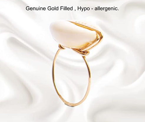 Genuine Ocean Seashell Gold Cowrie Handmade Fitted Knuckle Band Ring