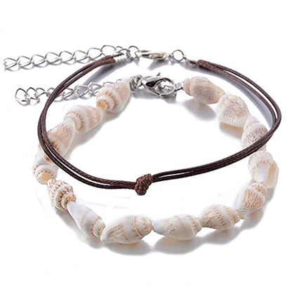 Natural Cowrie Shell Layered Ankle Bracelet