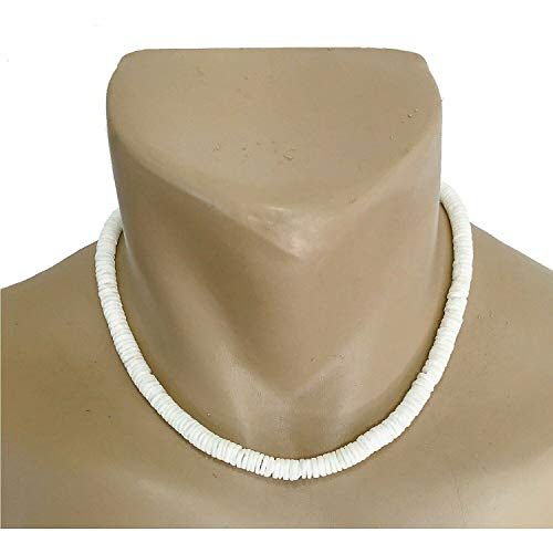 White Clam Heishe Puka Shell Surfer Necklace with Blue Spots from the – The Puka  Shell Store