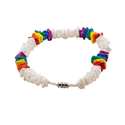 White & Rainbow Puka Shell Necklace and Anklet Set