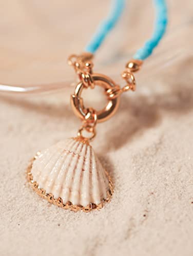 Bohemian Teal Beads Strand Choker Shell Summer Beach Necklace