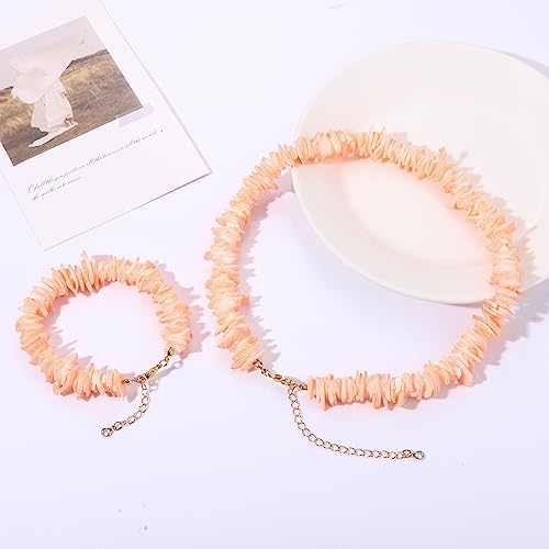Light Pink Hawaiian Seashell Choker Necklace & Surfer Beach Seashell Bracelet Set