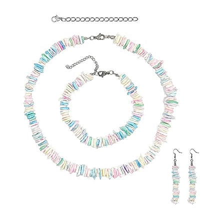 Bohemian Puka Shell Necklace Bracelet & Earrings Set