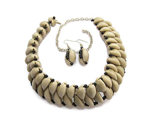Choker Bib Egyptian African Beaded Natural Cowrie Shell Necklace And Earrings Set