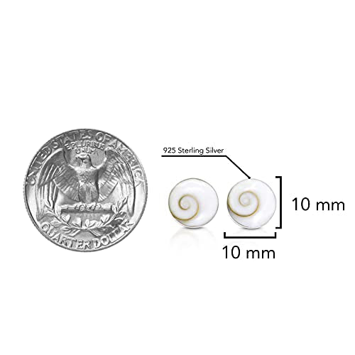 Dainty Casual Round 10mm Swirl Shiva Shell .925 Silver Post Earrings