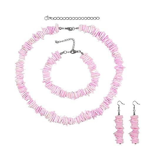 Natural Puka Shell Bohemian Necklace, Earrings and Bracelet Set