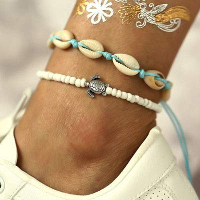 Boho Turtle Layered Shell Anklet Set Silver Accessory