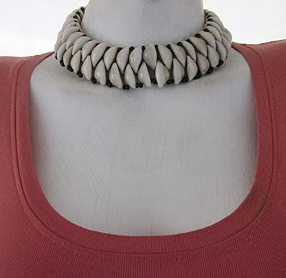 Choker Bib Egyptian African Beaded Natural Cowrie Shell Necklace And Earrings Set