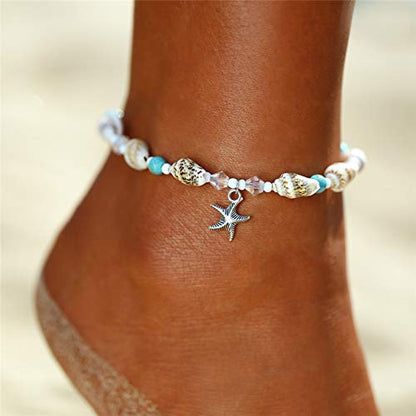 Blue Starfish Turtle Anklet Multilayer Charm Beads Sea Handmade Boho Anklet
