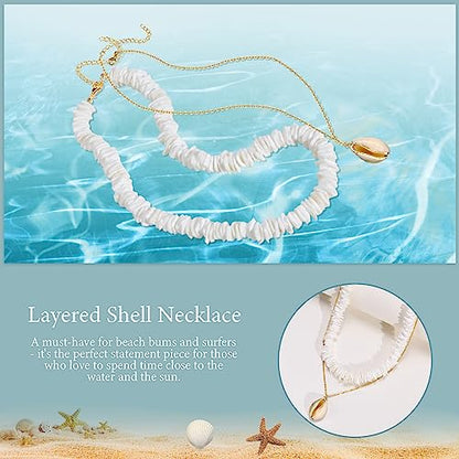 Seashell Layered Bead Choker Necklace Set