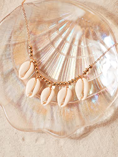 Boho Hippie Summer Gold Plated Bead Cowrie Shell Chain Necklace