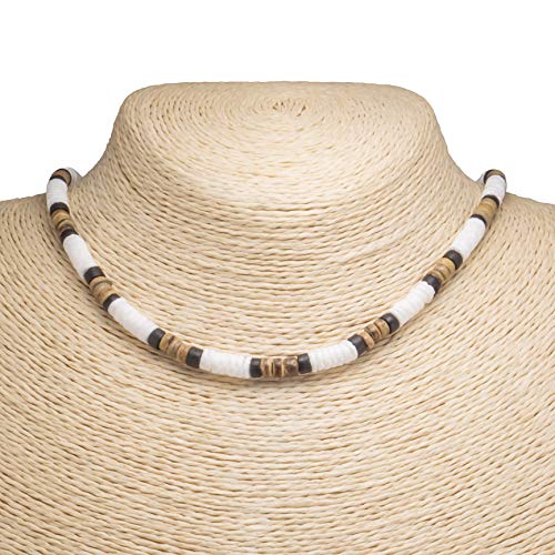 Handcrafted Natural Black and Tiger Coconut Puka Shell Necklace
