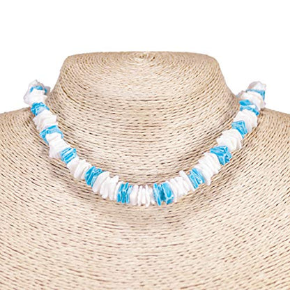 2 Piece Set ~ White & Blue Puka Chip Shell Necklace & Anklet