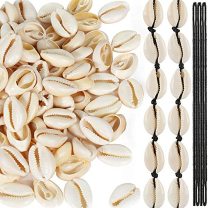 120-Piece Natural Spiral Shell Beads with Open Back and Big Hole - 18-22mm - Includes Black Waxed Cotton Cord for Jewelry Making