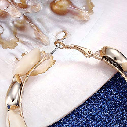 Natural Cowrie Shell Beads Bohemian Hoop Earrings