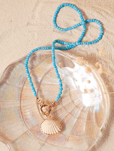 Bohemian Teal Beads Strand Choker Shell Summer Beach Necklace