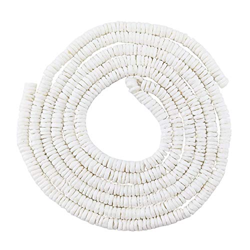 48 Inch Strand of 6mm White Puka Shell Heishi Beads for Jewelry Making - Natural Thin Flat Seashell Beads for Bracelets, Necklaces, Chokers, Anklets and African Disc Spacers