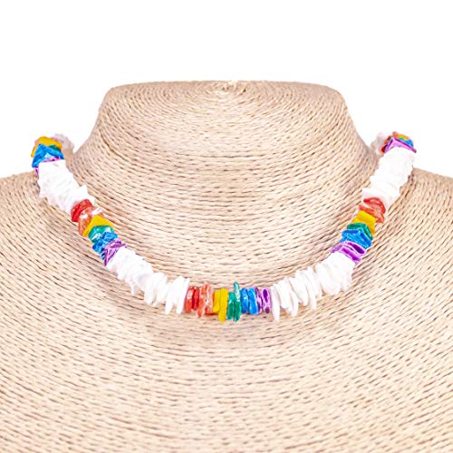 White & Rainbow Puka Shell Necklace and Anklet Set
