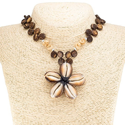 Kaput Shells Flower Pendant on Coconut Disc Beads Necklace