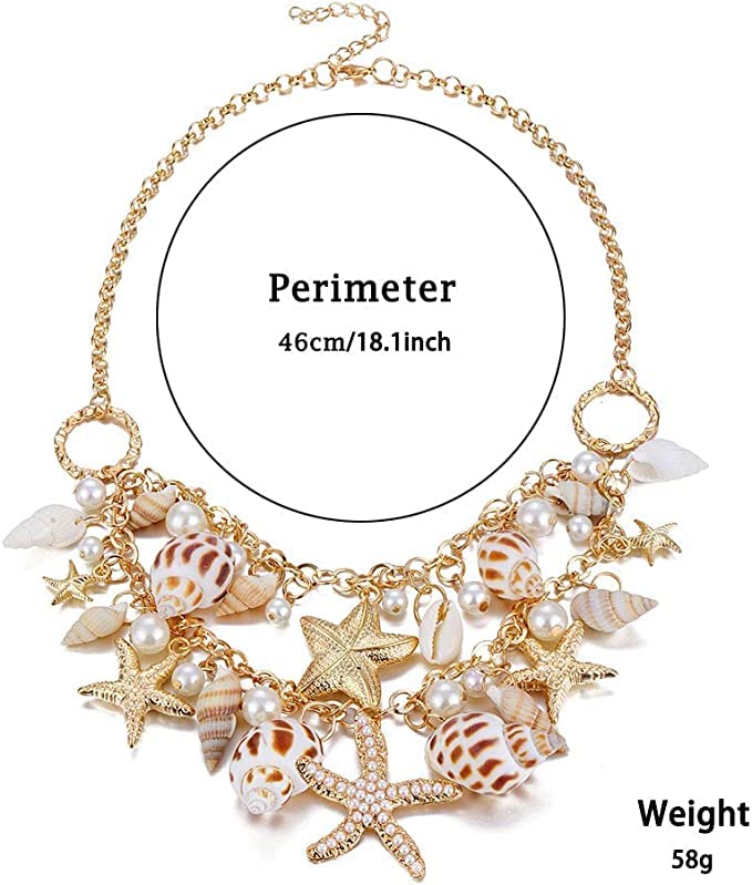 Fashion Sea Shell Starfish Faux Pearl Collar Bib Statement Chunky Necklace