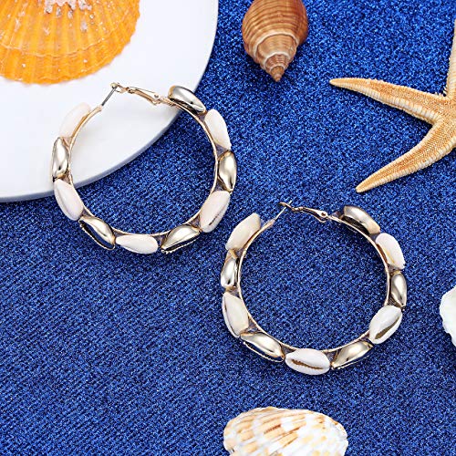 Natural Cowrie Shell Beads Bohemian Hoop Earrings